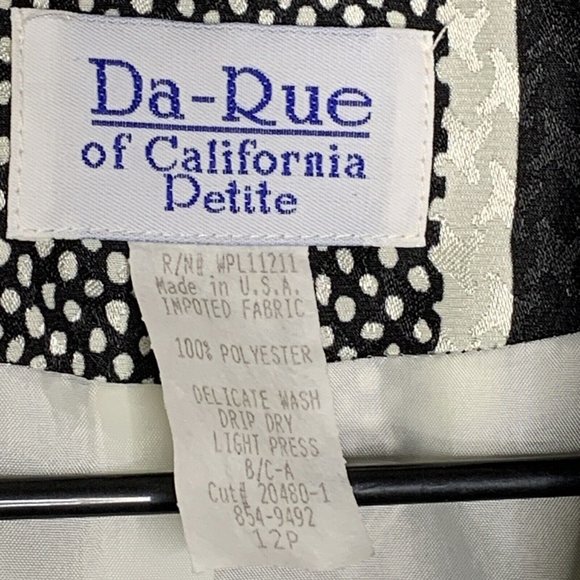 DA-Rue of Calif Petite Blazer Jacket Womans 12P Black & White Partnered Vtg 80s - Picture 7 of 8